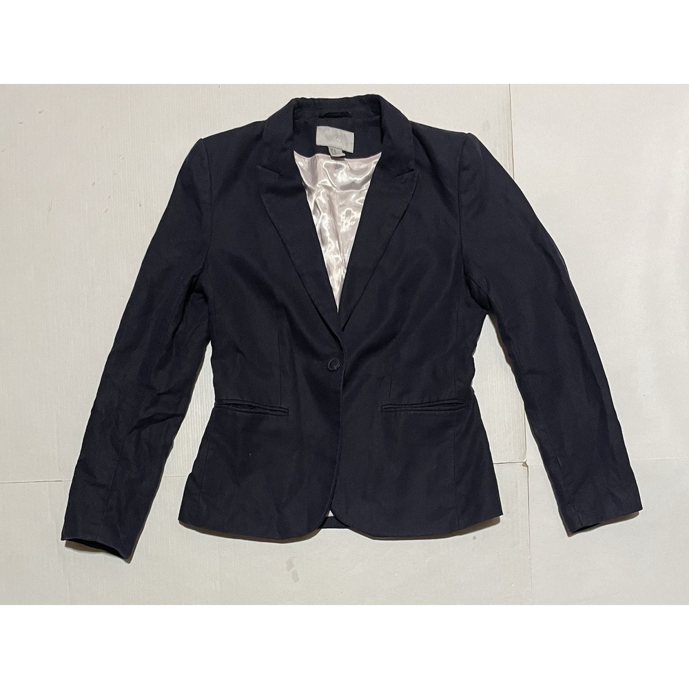 H&M One Button Womens Black Blazer Jacket Size 10 EUR 40 Linen Blend